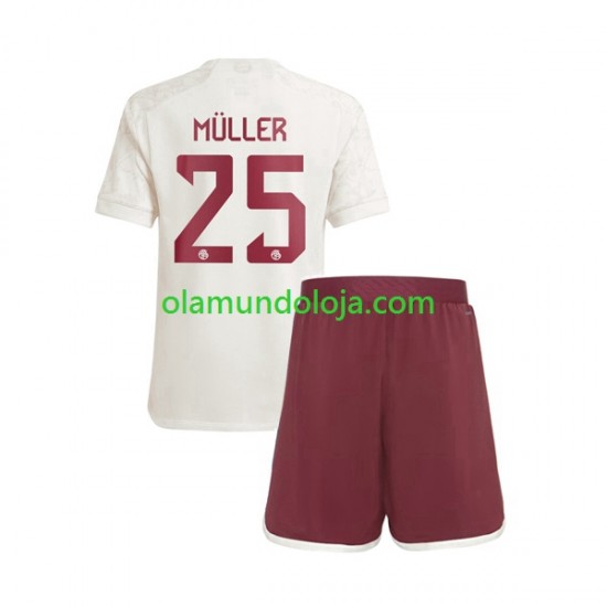 Camisola Bayern de Munique Thomas Muller 25 Criança Equipamento Terceiro 2023-2024 Manga Curta